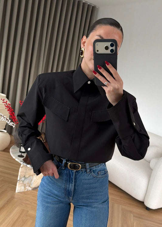 BUTTON-UP WITH PADDED SHOULDER SHIRT