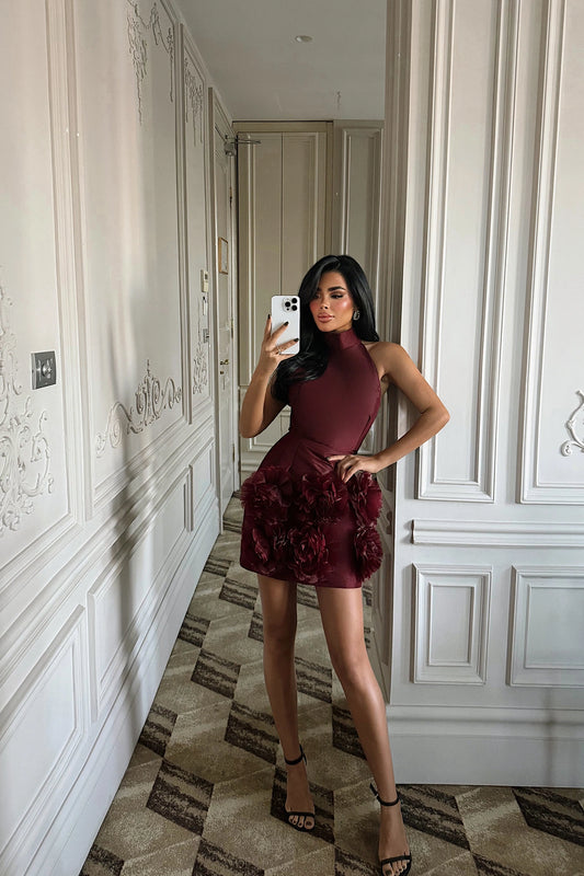 Cherry Freyya Mini with Rose Detail at the Hem Dress