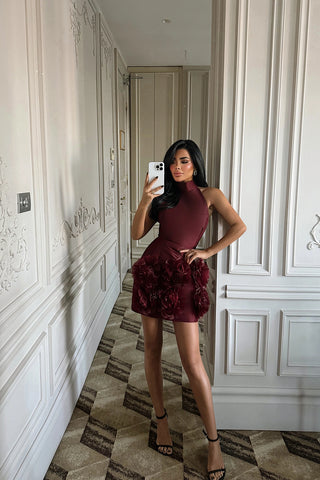 Cherry Freyya Mini with Rose Detail at the Hem Dress
