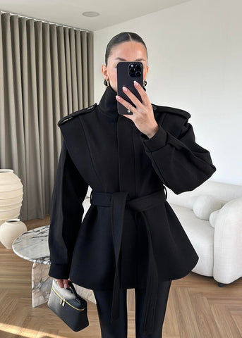 Flounced Cashmere Coat BLACK Jacket