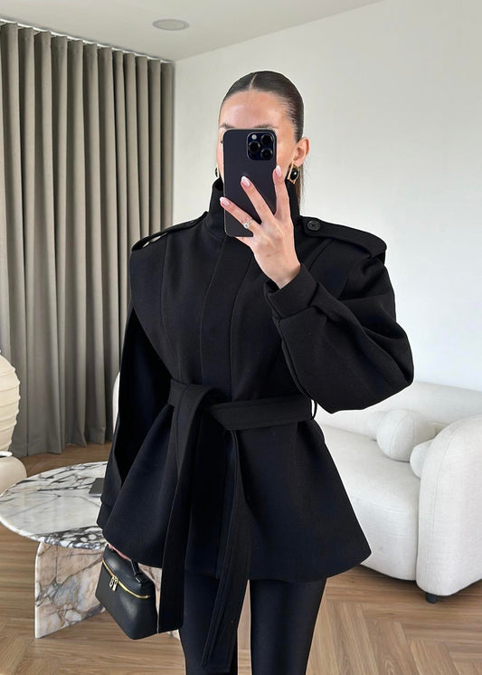 Flounced Cashmere Coat BLACK Jacket