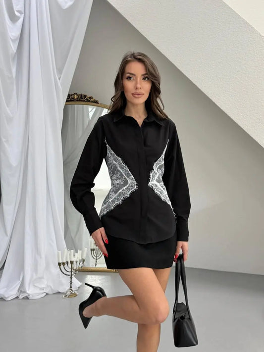 Black Lace-up Shirt