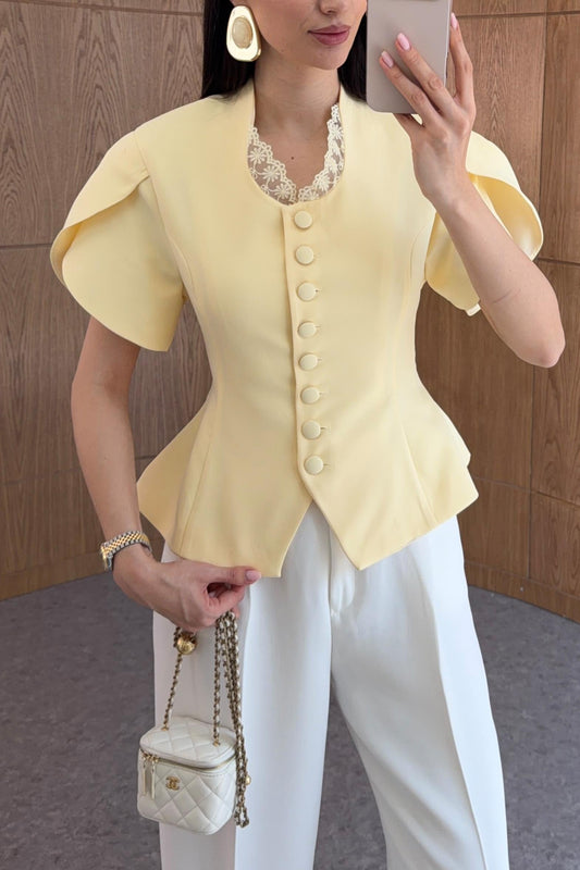 Yellow Lace Collar Blazer Top