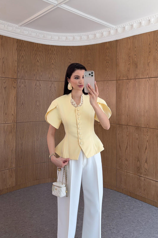 Yellow Lace Collar Blazer Top