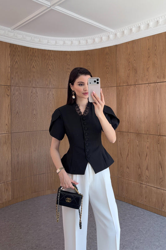 Black Lace Collar Blazer Top