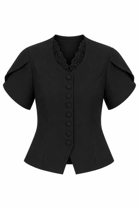 Black Lace Collar Blazer Top
